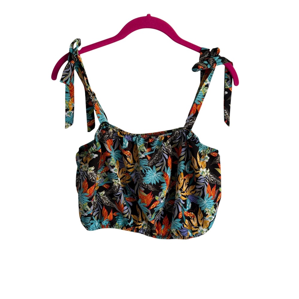 LILY ROSE Multicolor Tropical Floral Print Ladies Cropped Summer Top, M